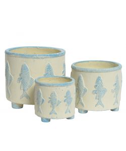 Porta Vaso 19,5X19,5X17,5 Cm Decorazioni Pesci - Grande