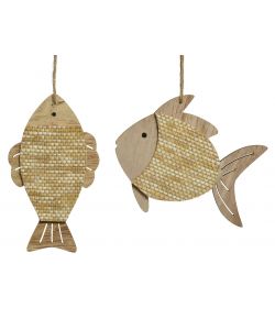 Decoro pesce in legno e iuta