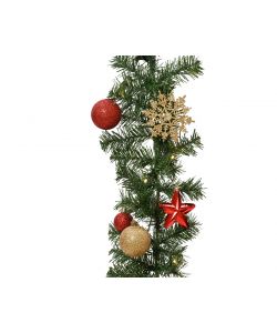 Ghirlanda Natalizia Decorazioni Rosso e Oro - con 30 Luci LED - 180 cm