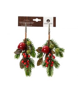 Everlands Decorazione Natalizia Clip Rametto Frutti Rossi - 2 Pezzi