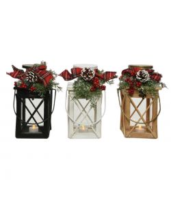 Lanterna Natalizia con Luce Led - 3 Colori Assortiti - 13x14xH25 cm