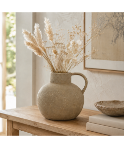 Kaemingk Brocca decorativa beige 28x24 cm con manico stile rustico