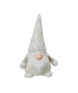 Decoris Gnomo Natalizio Bianco con Cappello Oro o Argento - 30 cm