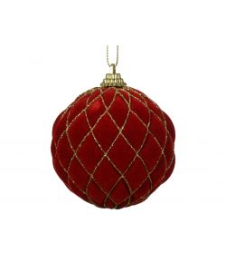 Kaemingk Pallina di Natale Velluto Rosso - 8 cm