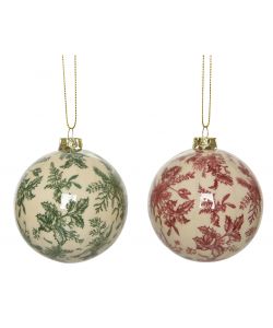 Decoris Sfera di Natale Avorio con Agrifoglio Verde o Rosso - 8 cm