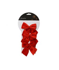 Decoris Fiocchi di Natale Rossi - Set da 3 per Decorazioni - 9x10cm