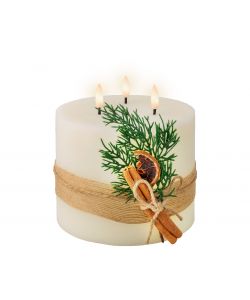 Lumineo Candela LED Beige - Decorazione Foglie - 15cm