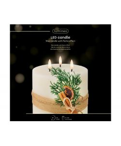 Lumineo Candela LED Beige - Decorazione Foglie - 15cm