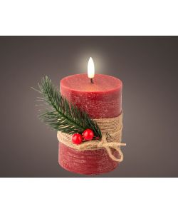 Lumineo Candela Wick Rossa - Luce Calda LED - 7,5x13 cm