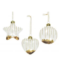 Sfera trasparente con coriandoli oro