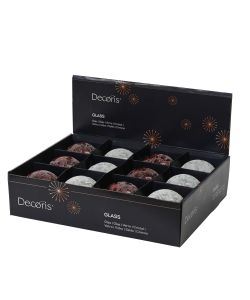 Decoris Sfera Natalizia in Vetro Decoro Stelle - Bianco o Rosso - 8 cm