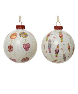Kaemingk Sfera natalizia glitter LeccaLecca o Schiaccianoci bianca