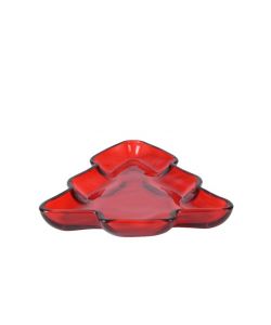 Kaemingk Vassoio Albero in Vetro Rosso 19,9x16,9x2,5 cm Natale