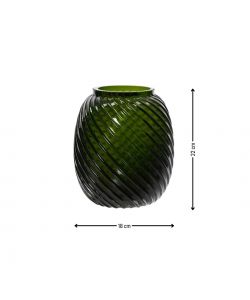 Vaso in Vetro Verde con Spirali in Rilievo - 18 x 22 cm