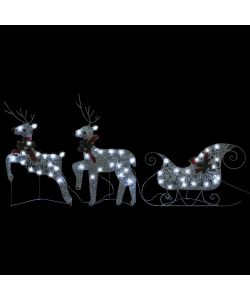Renne e Slitta Decorazione Natalizia per Esterni 60 LED Argento