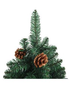 Albero di Natale Sottile con Legno Vero e Pigne Verde 150cm PVC