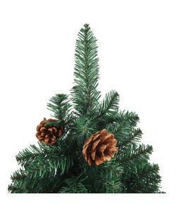 Albero di Natale Sottile con Legno Vero e Pigne Verde 180cm PVC