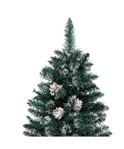 Albero di Natale Sottile Legno Vero Verde con Neve Bianca 180cm