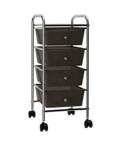  Carrello Portaoggetti Mobile con 4 Cassetti Nero in Plastica
