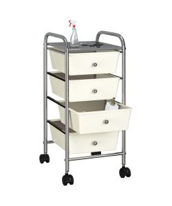  Carrello Portaoggetti Mobile con 4 Cassetti Bianco in Plastica
