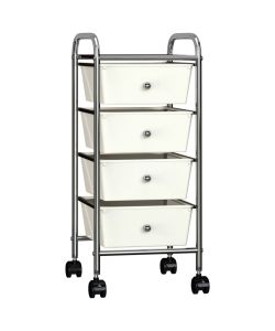  Carrello Portaoggetti Mobile con 4 Cassetti Bianco in Plastica