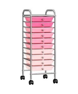  Carrello Portaoggetti con 10 Cassetti Rosa Sfumato in Plastica