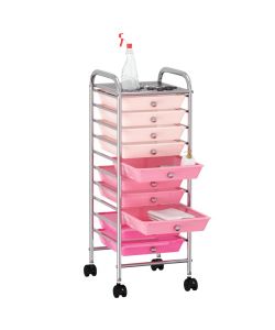  Carrello Portaoggetti con 10 Cassetti Rosa Sfumato in Plastica