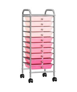  Carrello Portaoggetti con 10 Cassetti Rosa Sfumato in Plastica