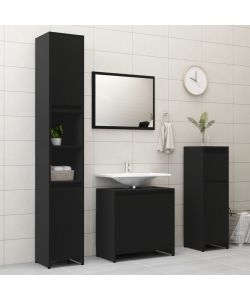 Armadio da Bagno Nero 30x30x95 cm in Truciolato