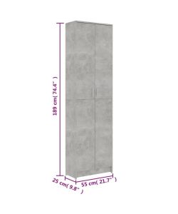 vidaXL Armadio per Ingresso Grigio Cemento 55x25x189 cm