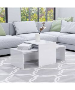 Set Tavolini da Caff Bianco Lucido 100x48x40 cm in Truciolato