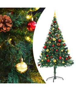 Albero di Natale Artificiale con Palline e LED 150 cm Verde