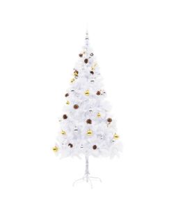 Albero di Natale Artificiale con Palline e LED 180 cm Bianco