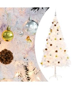 Albero di Natale Artificiale con Palline e LED 180 cm Bianco