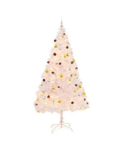 Albero di Natale Artificiale con Palline e LED 210 cm Bianco