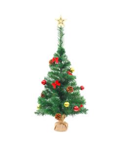 Albero di Natale Artificiale con Palline e LED 64 cm Verde