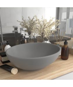 Lavandino Lusso Ovale Grigio Chiaro Opaco 40x33 cm in Ceramica
