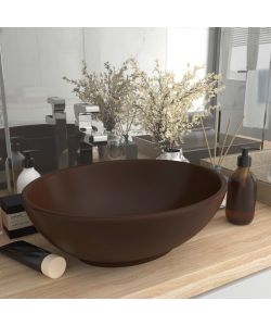 Lavandino Lusso Ovale Marrone Scuro Opaco 40x33 cm in Ceramica