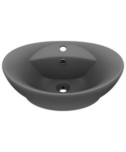 Lavabo Troppopieno Ovale Grigio Scuro Opaco 58,5x39cm Ceramica