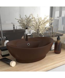 Lavabo con Troppopieno Ovale Marrone Opaco 58,5x39cm Ceramica