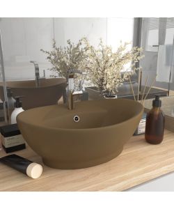 Lavandino con Troppopieno Ovale Crema Opaco 58,5x39cm Ceramica