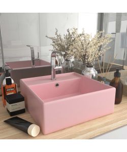 Lavabo Troppopieno Quadrato Rosa Opaco 41x41cm Ceramica