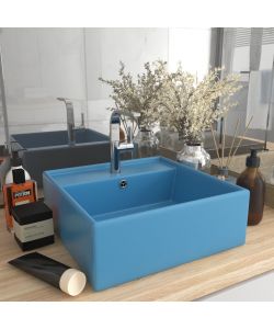Lavabo Troppopieno Cubico Azzurro Opaco 41x41cm Ceramica