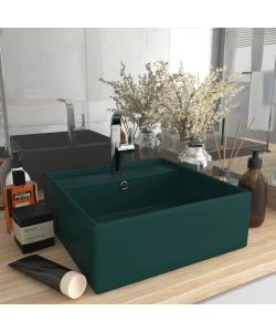 Lavabo Troppopieno Quadrato Verde Scuro Opaco 41x41cm Ceramica