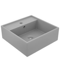 Lavabo Troppopieno Cubico Grigio Chiaro Opaco 41x41cm Ceramica