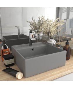 Lavabo Troppopieno Cubico Grigio Chiaro Opaco 41x41cm Ceramica