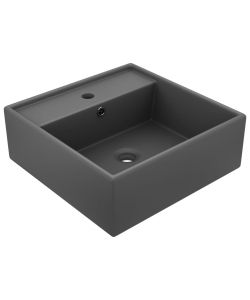Lavabo Troppopieno Quadrato Grigio Scuro Opaco 41x41cm Ceramica
