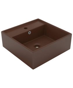 Lavabo Troppopieno Cubico Marrone Scuro Opaco 41x41cm Ceramica