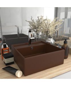 Lavabo Troppopieno Cubico Marrone Scuro Opaco 41x41cm Ceramica