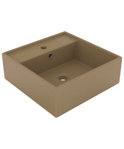 Lavabo Troppopieno Quadrato Crema Opaco 41x41cm Ceramica